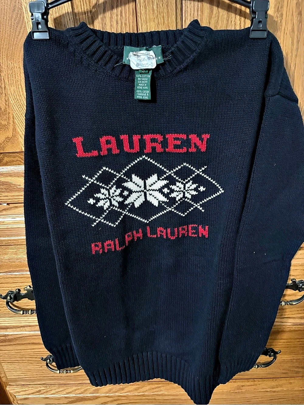Lauren Ralph Lauren Geometric Cotton Sweater in Black & Red Size Small